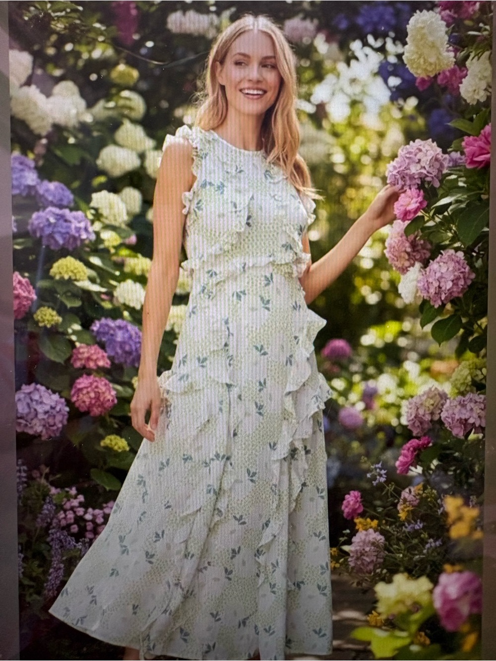 Ted Baker Size 2 Calinia Waterfall Floral Ruffle Midi Dress